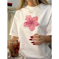 Women's Vintage Floral Print T-Shirt - Casual Crew Neck, Short Sleeve, Lightweight  Pink Flower Design, Summer Top for Casual...