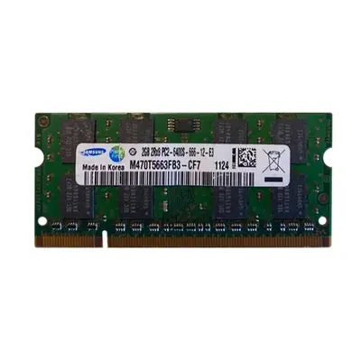 Samsung M470T5663FB3-CF7 | 2GB DDR2-800MHz PC2-6400 Non-ECC Unbuffered SODIMM CL6 2Rx8 1.8V 200-Pin Memory Module