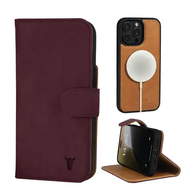 Apple iPhone 15 Pro 2-in-1 Nubuck Leather Wallet Case (with Detachable Cover) - Nubuck Maroon