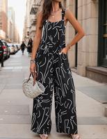 HOTOUCH Women's Casual Loose Overalls Jumpsuits One Piece Sleeveless Printed Wide Leg Long Pant Rompers With Pockets 2025 New...