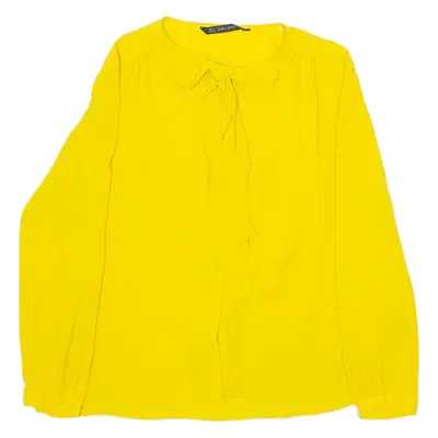 ZARA Womens Blouse Yellow Collared Long Sleeve Silk S