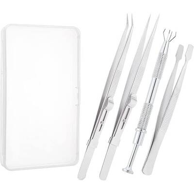 4Pcs 4 Style Stainless Steel Tweezers & 4-Claw Pick up Tool for Small Parts Pickup