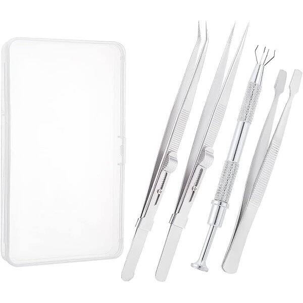 4Pcs 4 Style Stainless Steel Tweezers & 4-Claw Pick up Tool for Small Parts Pickup