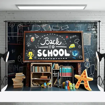 Blackboard Brick Wall Books Back To School Backdrop - Aperturee