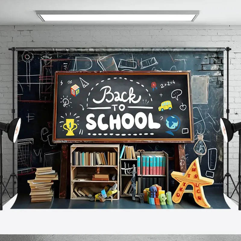 Blackboard Brick Wall Books Back To School Backdrop - Aperturee
