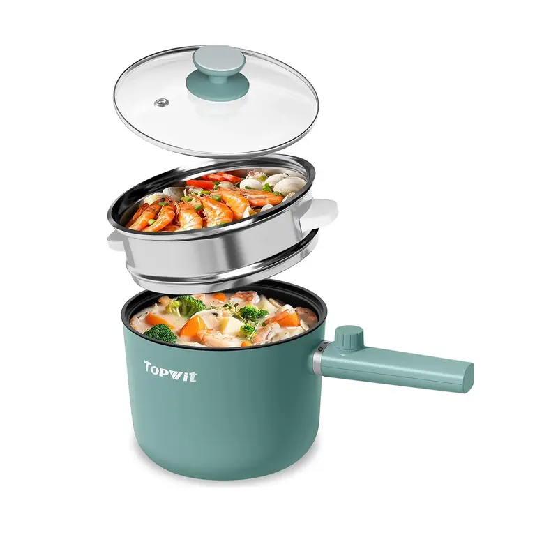 Topwit Hot Pot Electric, 1.5L Ramen Cooker, Portable Non-Stick Frying Pan, Electric Pot for Pasta, Steak, BPA Free, Electric ...
