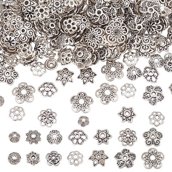 300Pcs 15 Style Tibetan Style Alloy Bead Caps