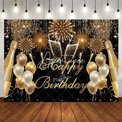 Aperturee Fiesta Glitter Golden Balloon Birthday Backdrop