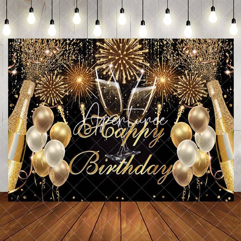 Aperturee Fiesta Glitter Golden Balloon Birthday Backdrop
