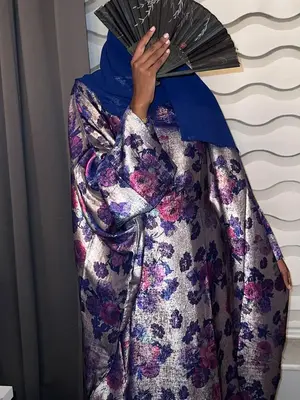 Nadia Abaya Flower - Elegant Floral Design Abaya with Rich and Detailed Flower Embellishments in Rich Blue Maroon Green and S...