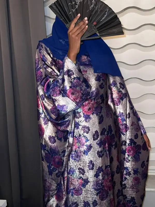 Nadia Abaya Flower - Elegant Floral Design Abaya with Rich and Detailed Flower Embellishments in Rich Blue Maroon Green and S...