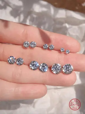 925 Sterling Silver Simple Plain Rhinestone Decorated Earrings, Fashionable Earrings for Women & Men, Trendy All-match & Exqu...