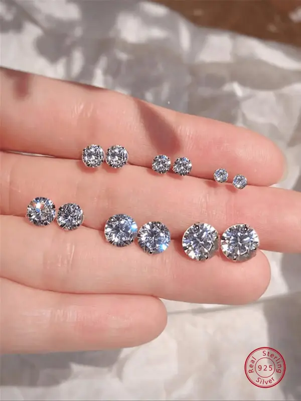 925 Sterling Silver Simple Plain Rhinestone Decorated Earrings, Fashionable Earrings for Women & Men, Trendy All-match & Exqu...