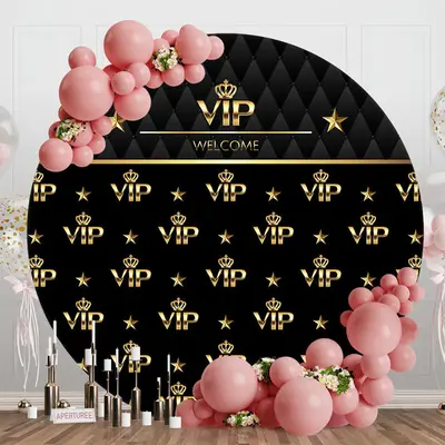 Aperturee Royal Black Gold Vip Welcome Round Party Backdrop | Custom Curtain Party Backdrop | Custom Party Backdrop Wall | Cu...