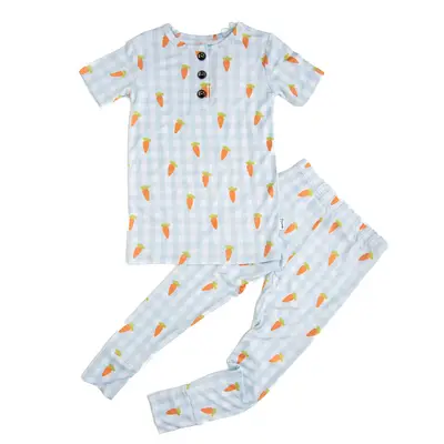 Henry Carrot Gingham TWO PIECE Bamboo Toddler Kids Carrot Blue Gingham Outfit Gigi and Max