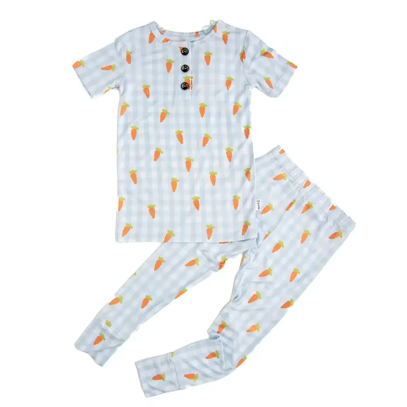 Henry Carrot Gingham TWO PIECE Bamboo Toddler Kids Carrot Blue Gingham Outfit Gigi and Max
