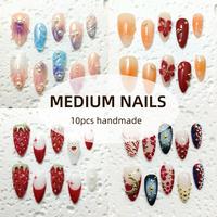 Moonovate Medium Nails 10 Pcs | 100% Acrylic Handmade Press On Nails | Almond Square Coffin Oval Stiletto | 10 Mins Apply | ...