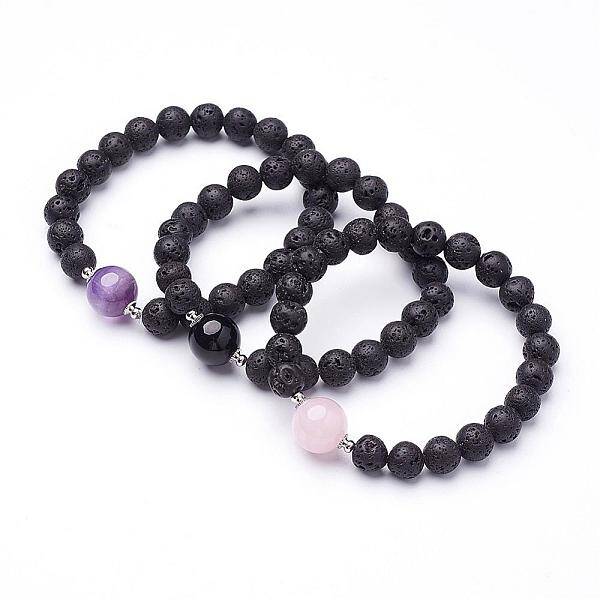 Natural Lava Rock Beaded Stretch Bracelets