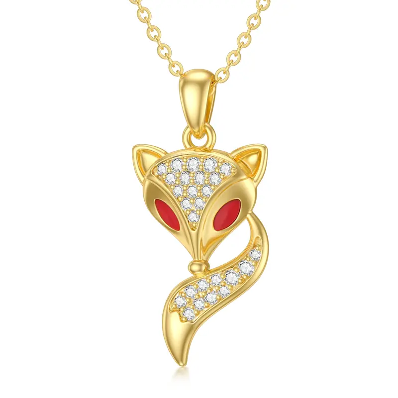 14K Gold Cubic Zirconia Fox Pendant Necklace