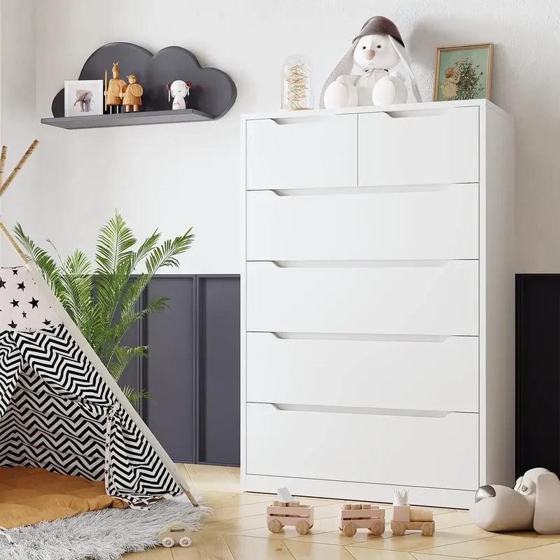 Raybee 6 Drawers Dresser for Bedroom, Modern Chest of Drawers, Black Dresser with Large Organizer, Deep Drawer and Smooth Met...