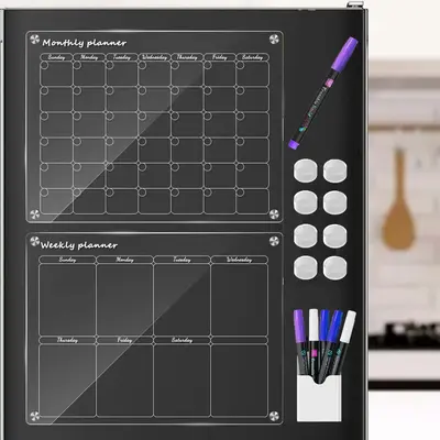 Acrylic Magnetic Dry Erase Calendar Broad for Fridge 2 Set 12\