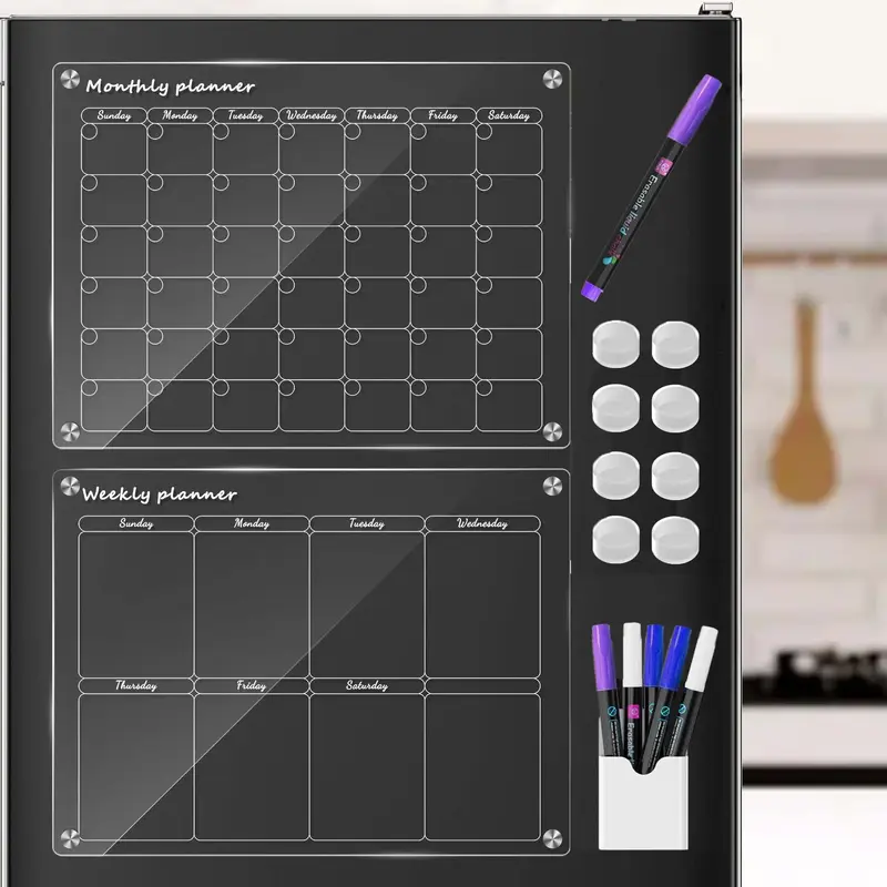 Acrylic Magnetic Dry Erase Calendar Broad for Fridge 2 Set 12\