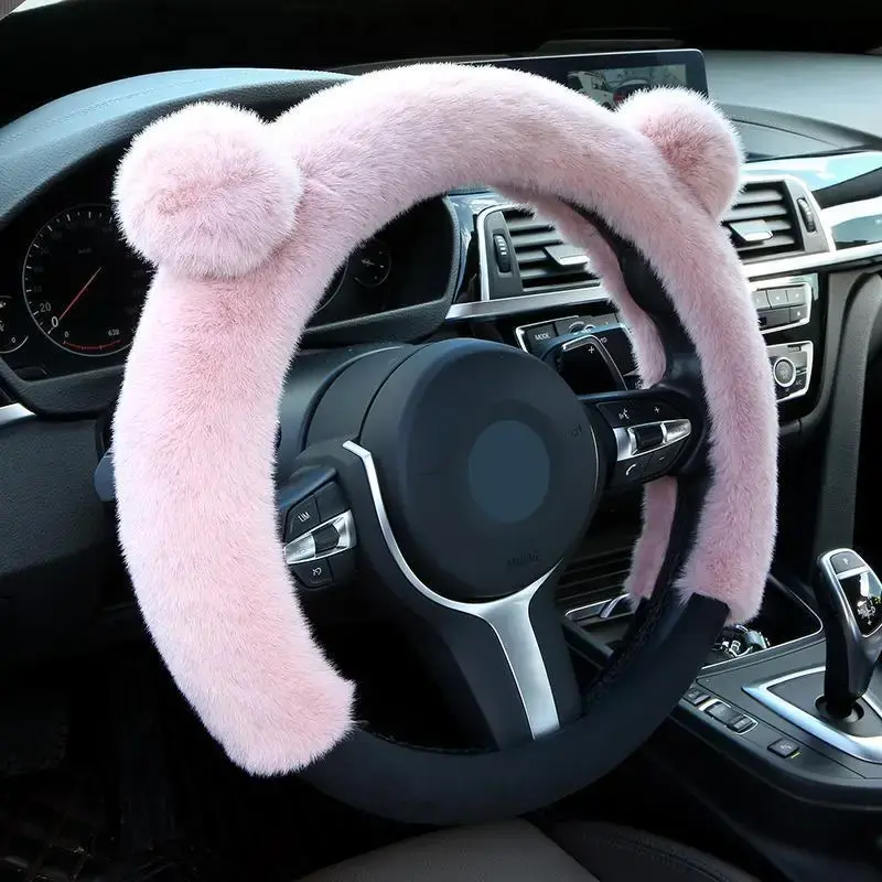 Car Steering Wheel Cover, Cute Bear Ear Design Steering Wheel Protective Cover, Non-slip Automotive Accessory, Steering Wheel...