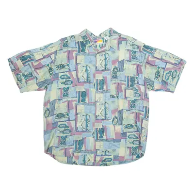 MONTELLO Mens Shirt Blue Silk 90s Crazy Pattern XL