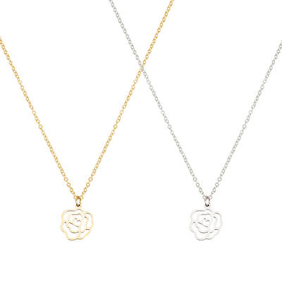 2Pcs 2 Colors 304 Stainless Steel Hollow Rose Pendant Necklaces Set for Women