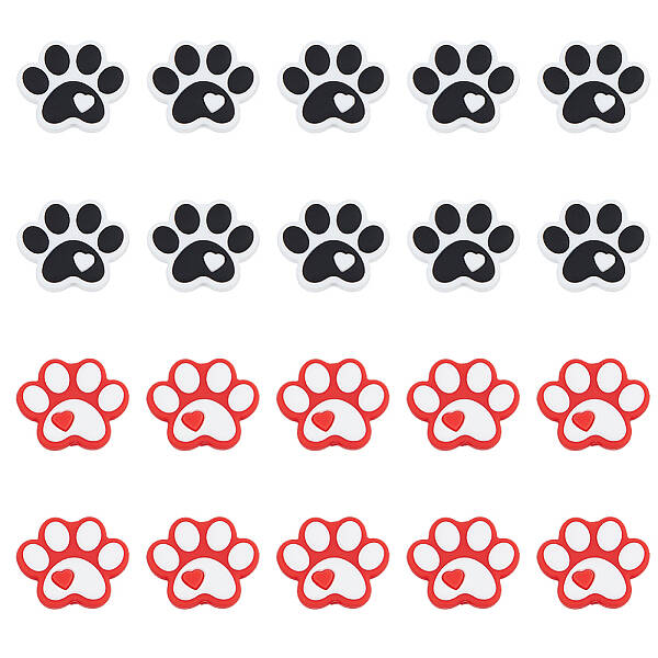 20Pcs 2 Colors Dog Paw Print Food Grade Eco-Friendly Silicone Beads