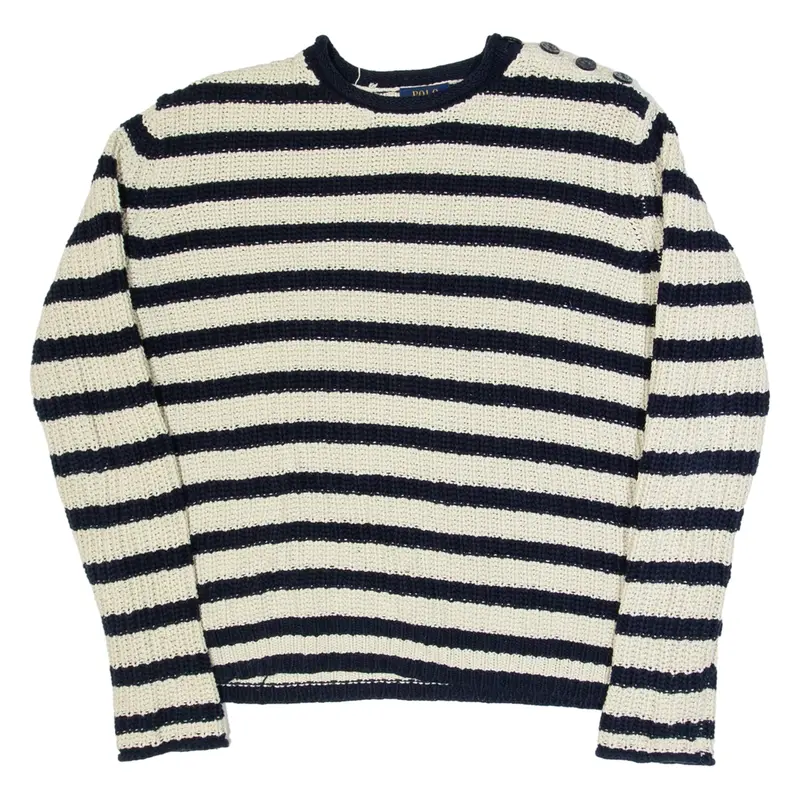 POLO RALPH LAUREN Womens Patterned Jumper Black Striped Tight Knit XS