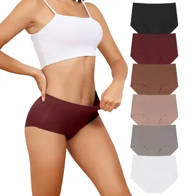 LEVAO 6/12 Pack Women Medium Low Waist Underwear Invisible Seamless Polyester Soft Breathable Elastic Coverage Brief No Show ...