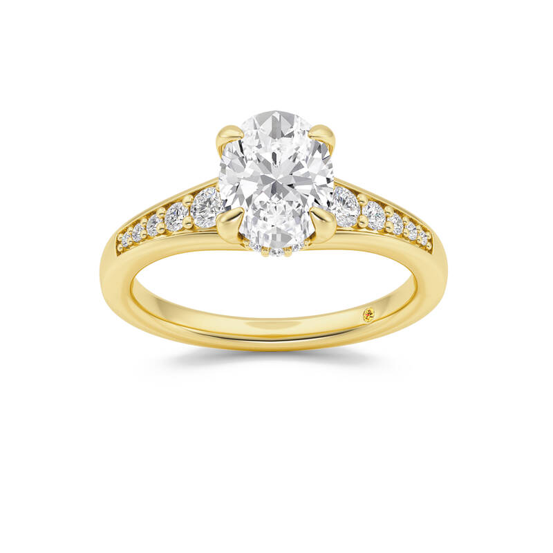 Bloom Tapered Pavé Set Hidden Halo Oval Lab Grown Diamond Engagement Ring | 10K Yellow Gold 1 3/4 CT. TW.