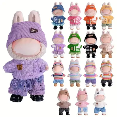 6.69inch Labubu Outfit Playset Doll Clothes with 3, Stylish Fisherman Hat Sweaters Pants Skirt Set for Bulabu Dolls, Adorable...