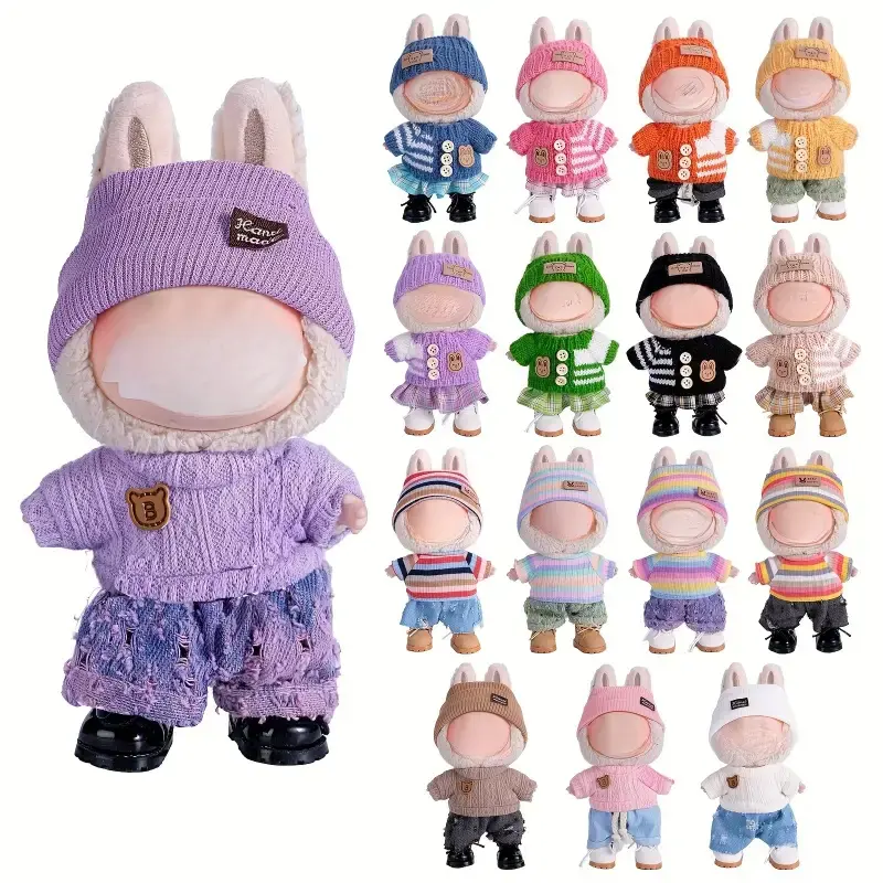 6.69inch Labubu Outfit Playset Doll Clothes with 3, Stylish Fisherman Hat Sweaters Pants Skirt Set for Bulabu Dolls, Adorable...