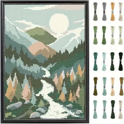 Embroidery Kit, 1 Count Landscape Pattern DIY Cross Stitch Kit with Random Color Tools, Embroidery Craft Kit for Beginners, ...