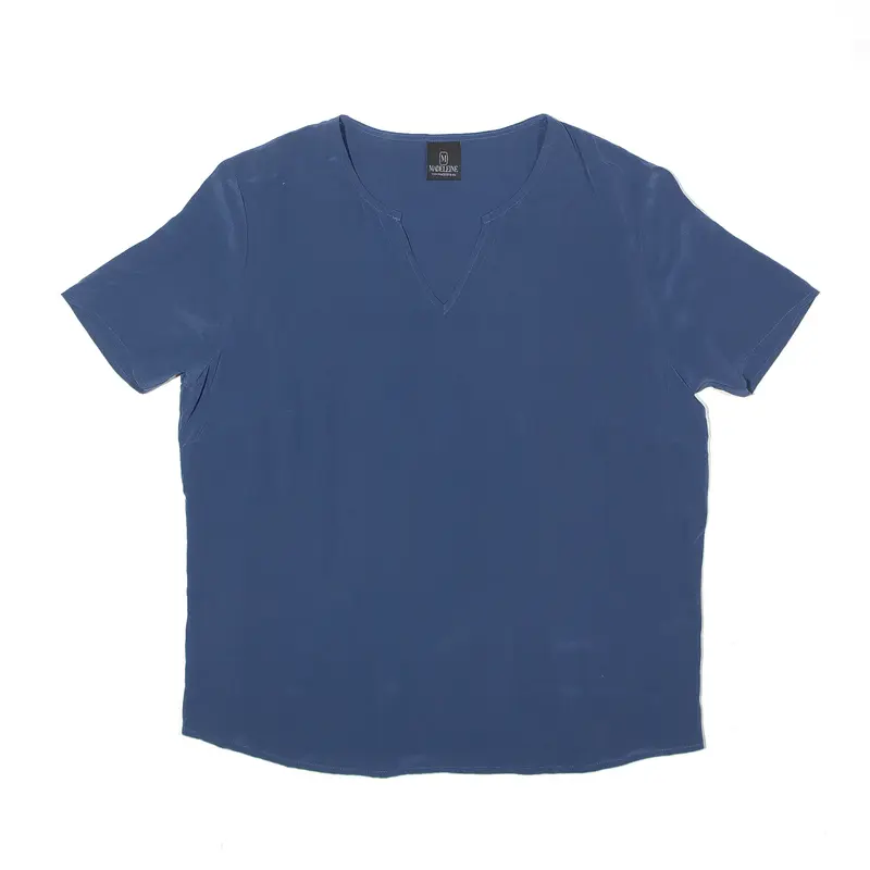 MADELEINE Top Blue V-Neck Short Sleeve Womens L
