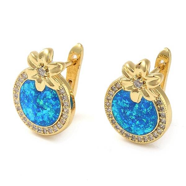 Rack Plating Brass Synthetic Opal Hoop Earrings for Women