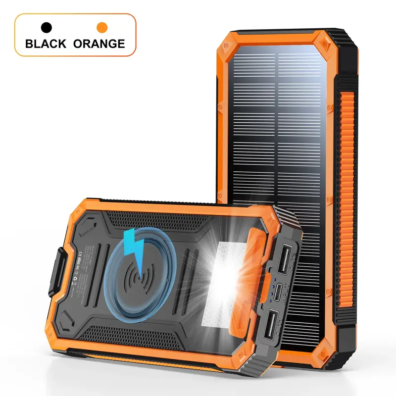 20,000mAh Solar Power Bank with 5W Wireless Charging, 2 USB Ports & USB-C, Built-in Bright Flashlight, Portable External Batt...