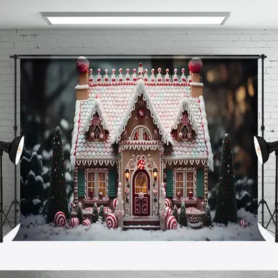 Aperturee Gingerbread House Candy Blurry Christmas Backdrop - Aperturee