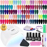 JODSONE Gel Nail Polish Kit 60 PCS with U V Light Base Top Coat 55 Shine Colors Bright and Dark Series Manicure Set