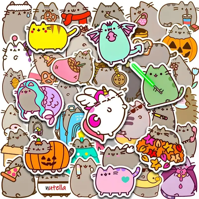50pcs Cute Cartoon Cat Series Sticker, Waterproof Self-adhesive Decorative Stickers, Creative Home Decoration Stickers For DI...