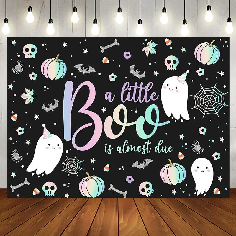 Black Halloween Little Boo Backdrop For Baby Shower