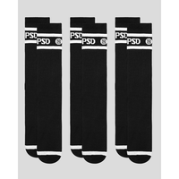 PSD Unisex Black Logo Stripe Crew Sock 3 Pack - Mid Weight Crew Socks for Men and Women