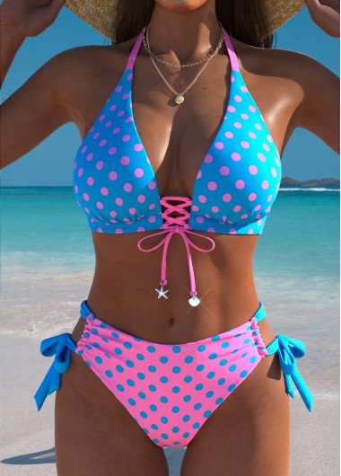 Modlily Mid Waisted Polka Dot Multi Color Bikini Set - XL