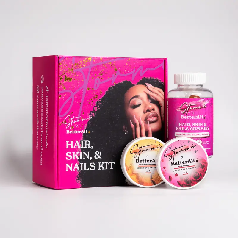 Stormi x BetterAlt Beauty Kit for Hair, Skin & Nails | AM PM Undereye Patches + Plant Biotin & Vegan Collagen Gummies | 15-Da...