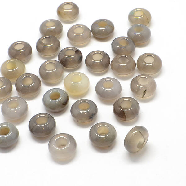 Natural Grey Agate European Large Hole Beads