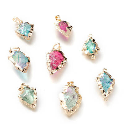 Electroplated Natural Quartz Crystal Pendants & Link