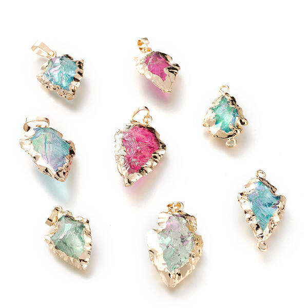 Electroplated Natural Quartz Crystal Pendants & Link