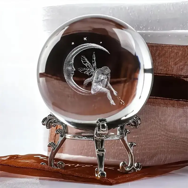 3D Moon & Fairy Crystal Ball, Creative Desk Decorative Glass Ball, Room Decor Crystal Ball Ornament, Table Decor Crafts for H...